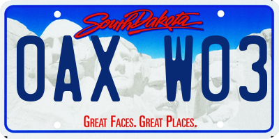SD license plate 0AXW03
