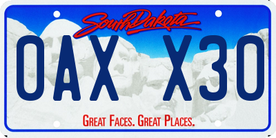SD license plate 0AXX30