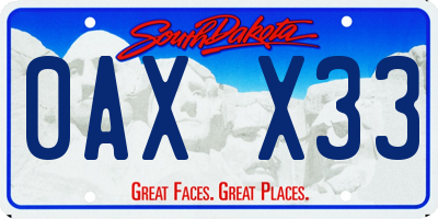 SD license plate 0AXX33