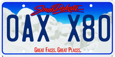 SD license plate 0AXX80