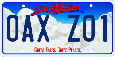 SD license plate 0AXZ01