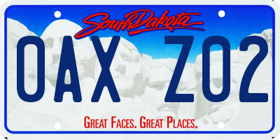 SD license plate 0AXZ02