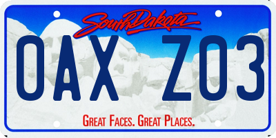 SD license plate 0AXZ03
