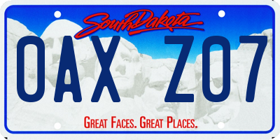 SD license plate 0AXZ07