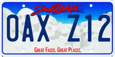 SD license plate 0AXZ12