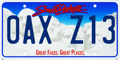 SD license plate 0AXZ13