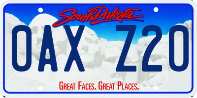 SD license plate 0AXZ20
