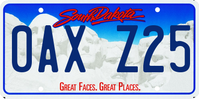 SD license plate 0AXZ25