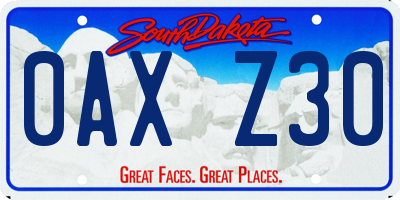 SD license plate 0AXZ30