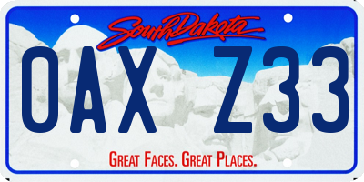 SD license plate 0AXZ33