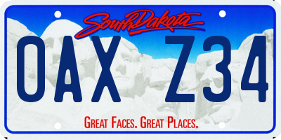 SD license plate 0AXZ34
