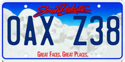 SD license plate 0AXZ38