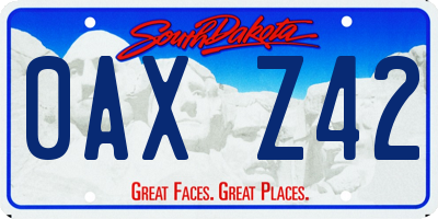 SD license plate 0AXZ42