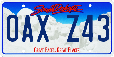 SD license plate 0AXZ43