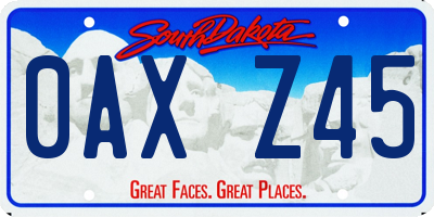 SD license plate 0AXZ45