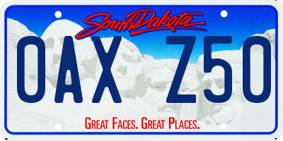 SD license plate 0AXZ50