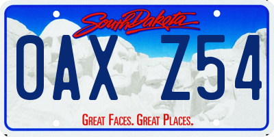 SD license plate 0AXZ54