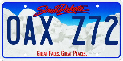 SD license plate 0AXZ72