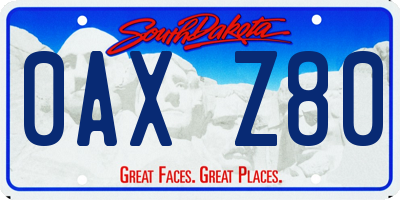 SD license plate 0AXZ80