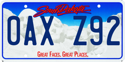SD license plate 0AXZ92