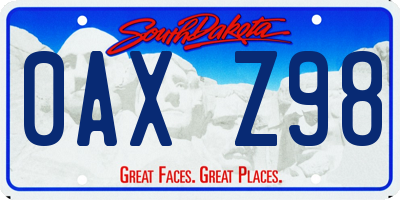 SD license plate 0AXZ98