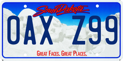 SD license plate 0AXZ99