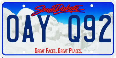 SD license plate 0AYQ92