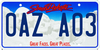 SD license plate 0AZA03