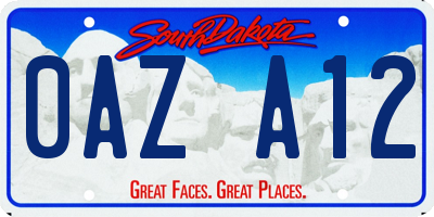 SD license plate 0AZA12