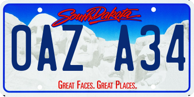 SD license plate 0AZA34