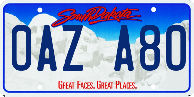 SD license plate 0AZA80