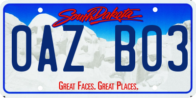 SD license plate 0AZB03