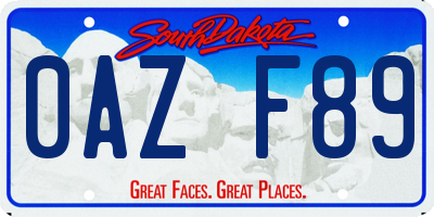 SD license plate 0AZF89