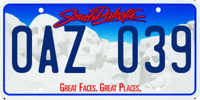SD license plate 0AZO39