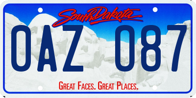 SD license plate 0AZO87