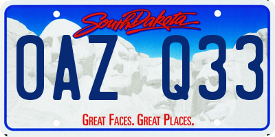 SD license plate 0AZQ33