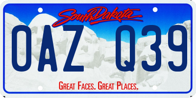 SD license plate 0AZQ39