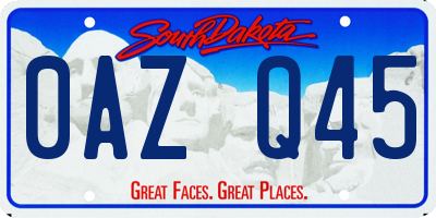 SD license plate 0AZQ45