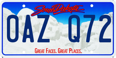 SD license plate 0AZQ72