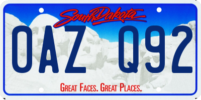 SD license plate 0AZQ92