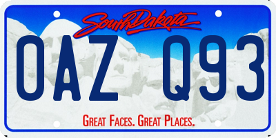 SD license plate 0AZQ93