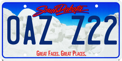 SD license plate 0AZZ22