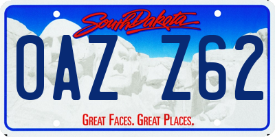 SD license plate 0AZZ62