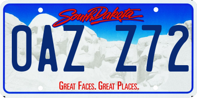 SD license plate 0AZZ72