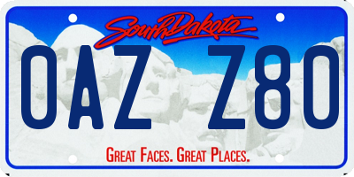 SD license plate 0AZZ80
