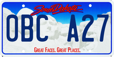 SD license plate 0BCA27
