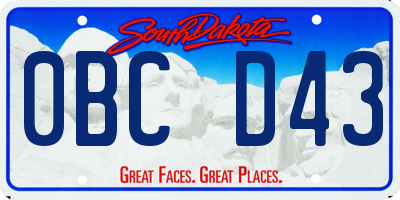 SD license plate 0BCD43