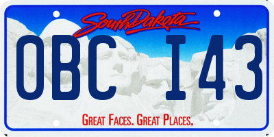 SD license plate 0BCI43
