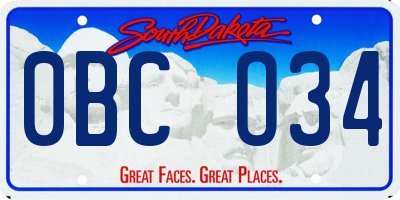 SD license plate 0BCO34