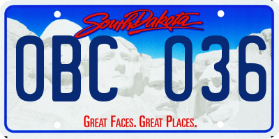 SD license plate 0BCO36